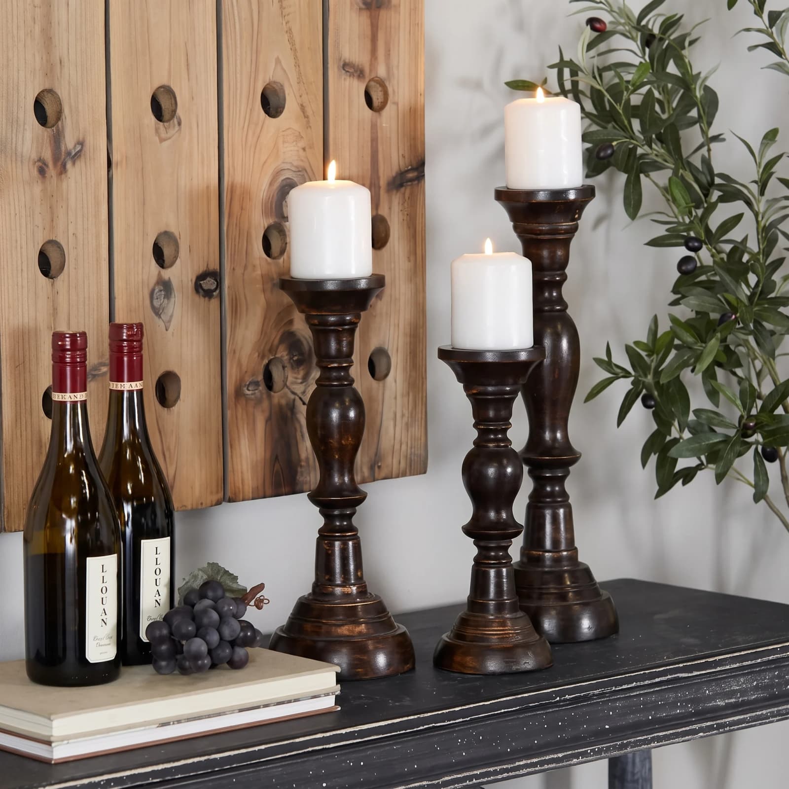 Tall Pillar Wooden Candle Holder {Set of 3}