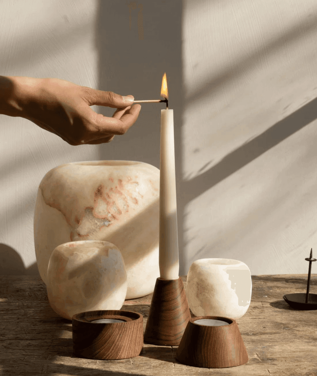 Block Wooden Candleholders (set of 3)