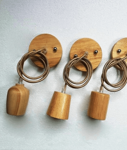 Wooden Pendant Lights Hanging Switch Light Holder - Lamp & Glow