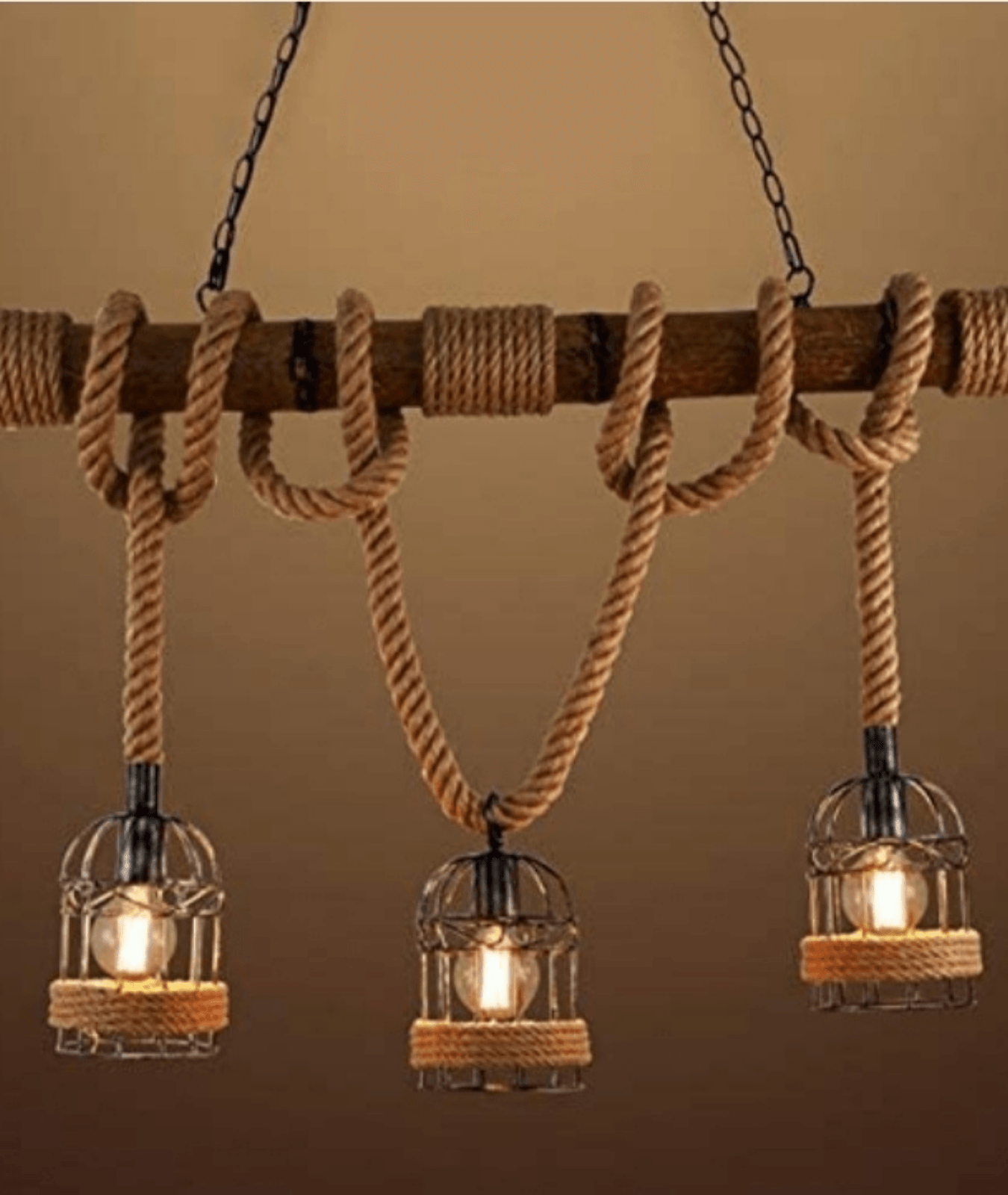 Hemp Rope Iron Chandelier Pendant Light - Lamp & Glow