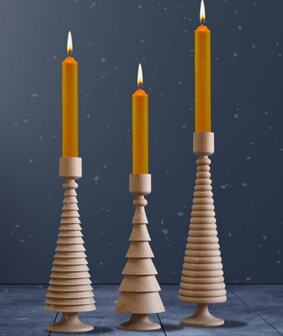 Handmade set of 3 Christmas Tree Wooden Candlestick Holder - Lamp & Glow