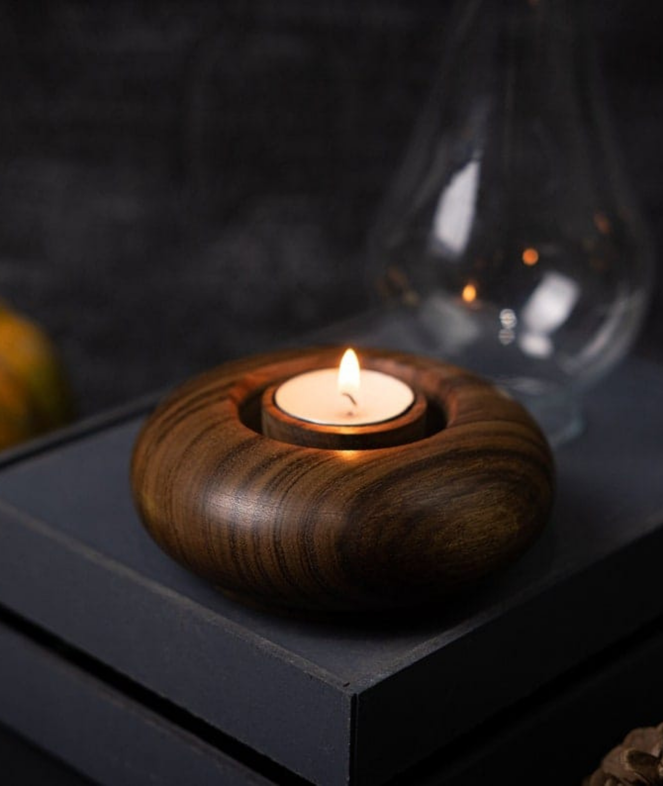 Orb Shaped Wooden Candle Holder - Lamp & Glow