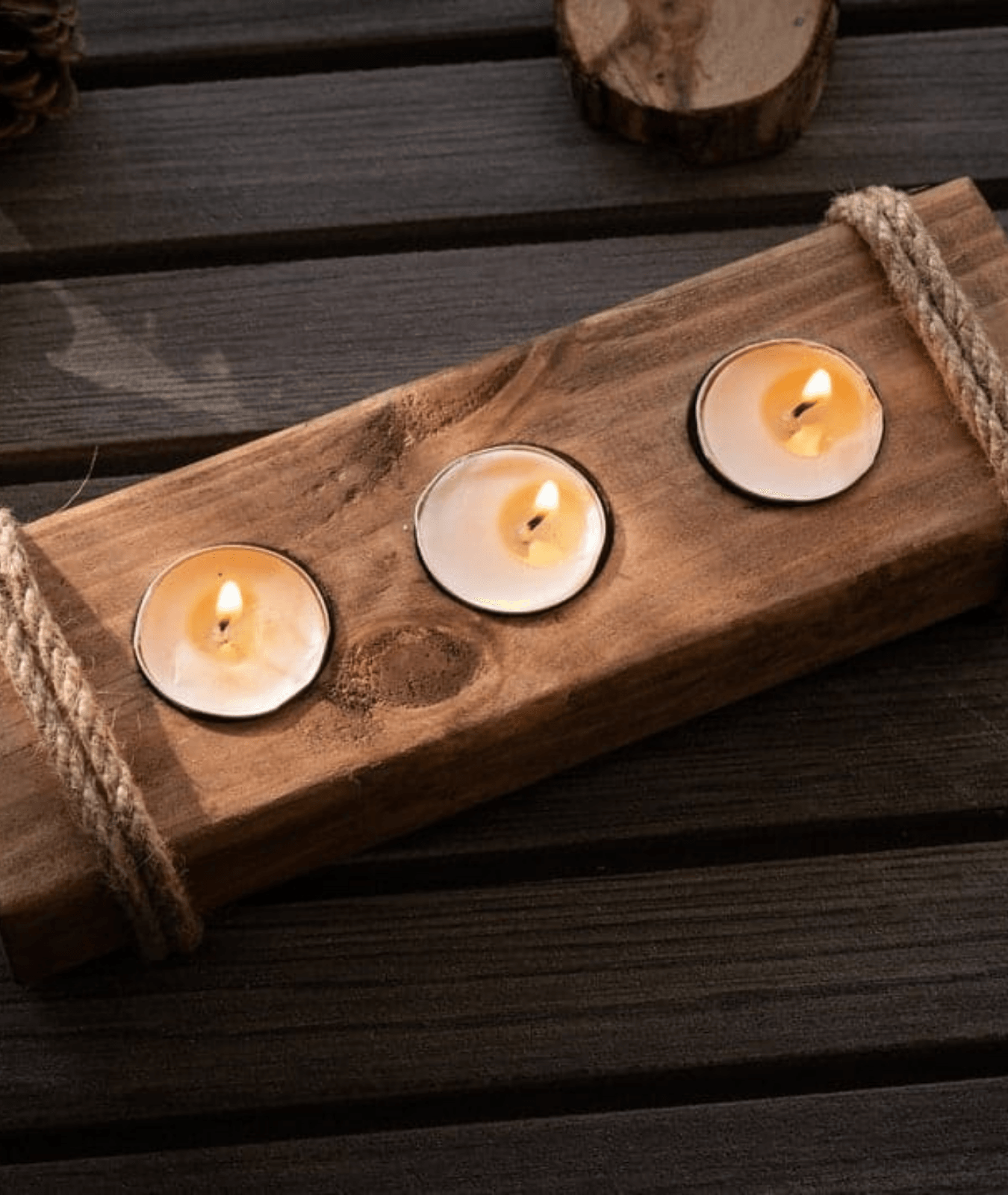 Long Wooden Candle Holder For 3-5 Tealights - Lamp & Glow