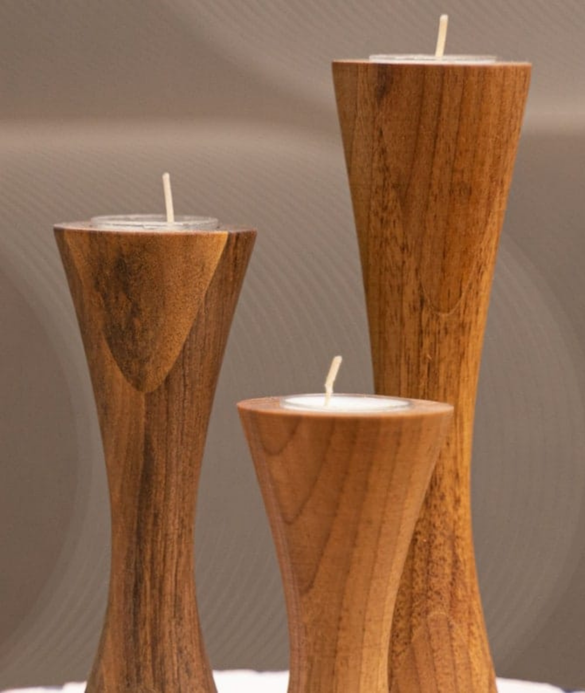 Geo Tapered Wooden Candlestick Holder - Lamp & Glow