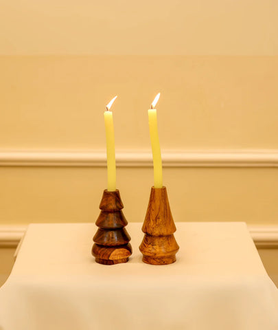 Cone-Shaped Wooden Candlestick Holders