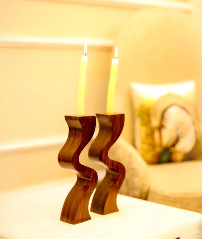 Swirl Wooden Candlestick Holder