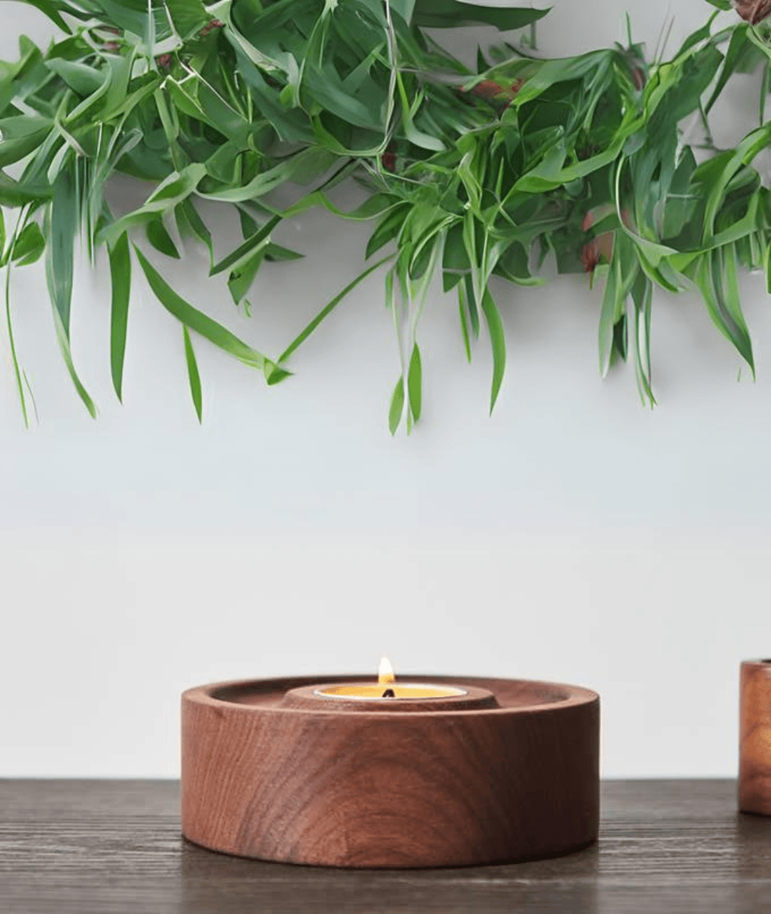 Vintage Teak Wood Round Tealight Candle Holder - Lamp & Glow