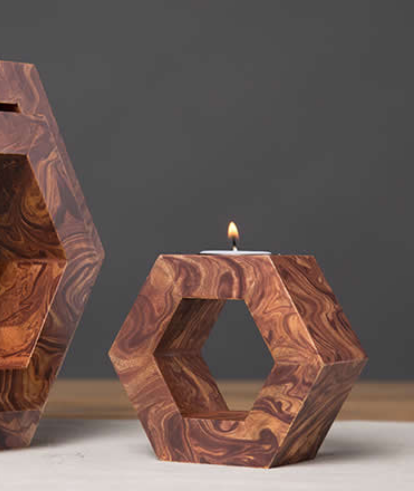 Hexagonal Shaped Modern Wooden Candle Holder - Lamp & Glow