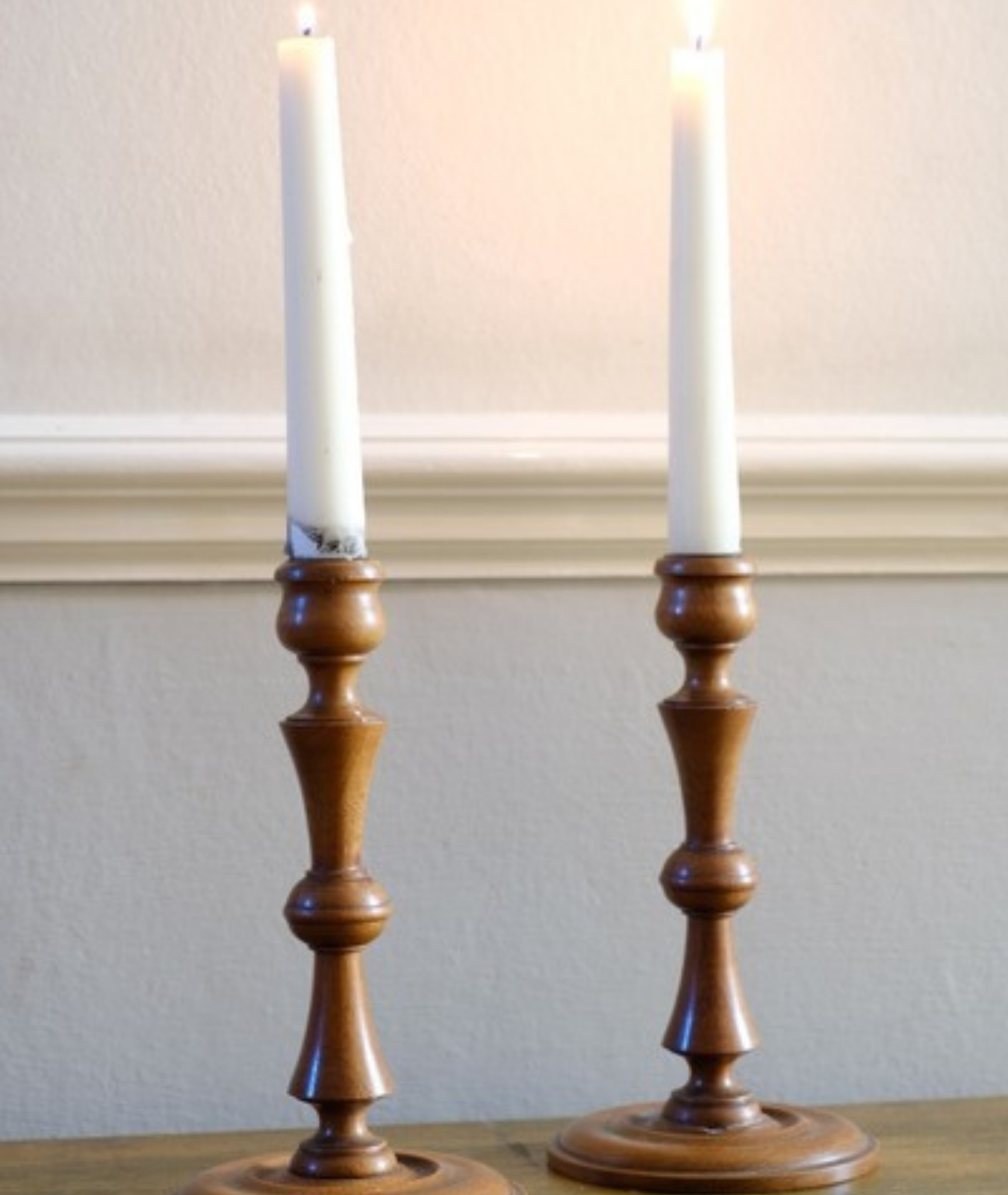 Two Classic Wooden Candle Holders - Lamp & Glow