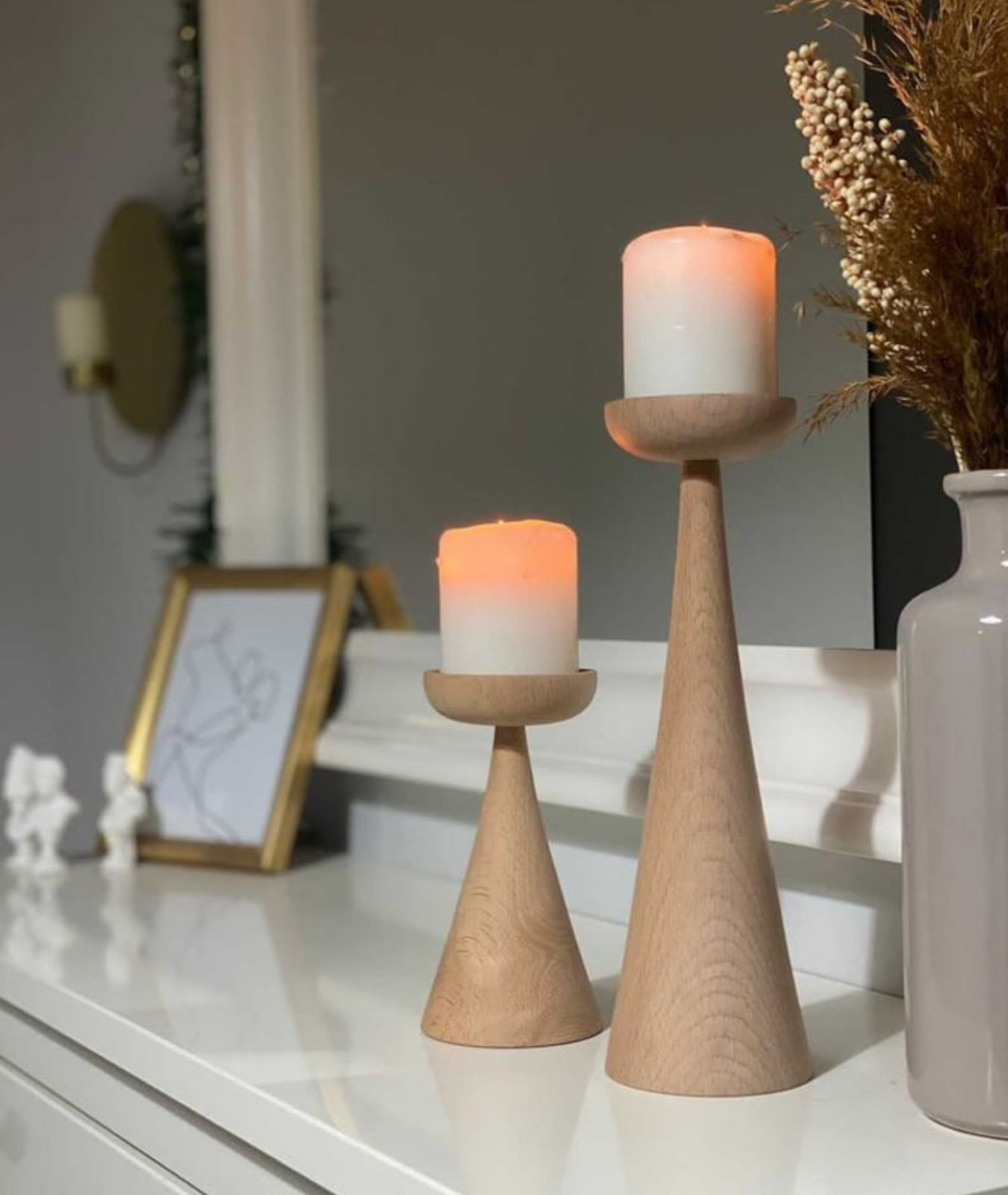 Two Modern Wooden Candle Holders - Lamp & Glow