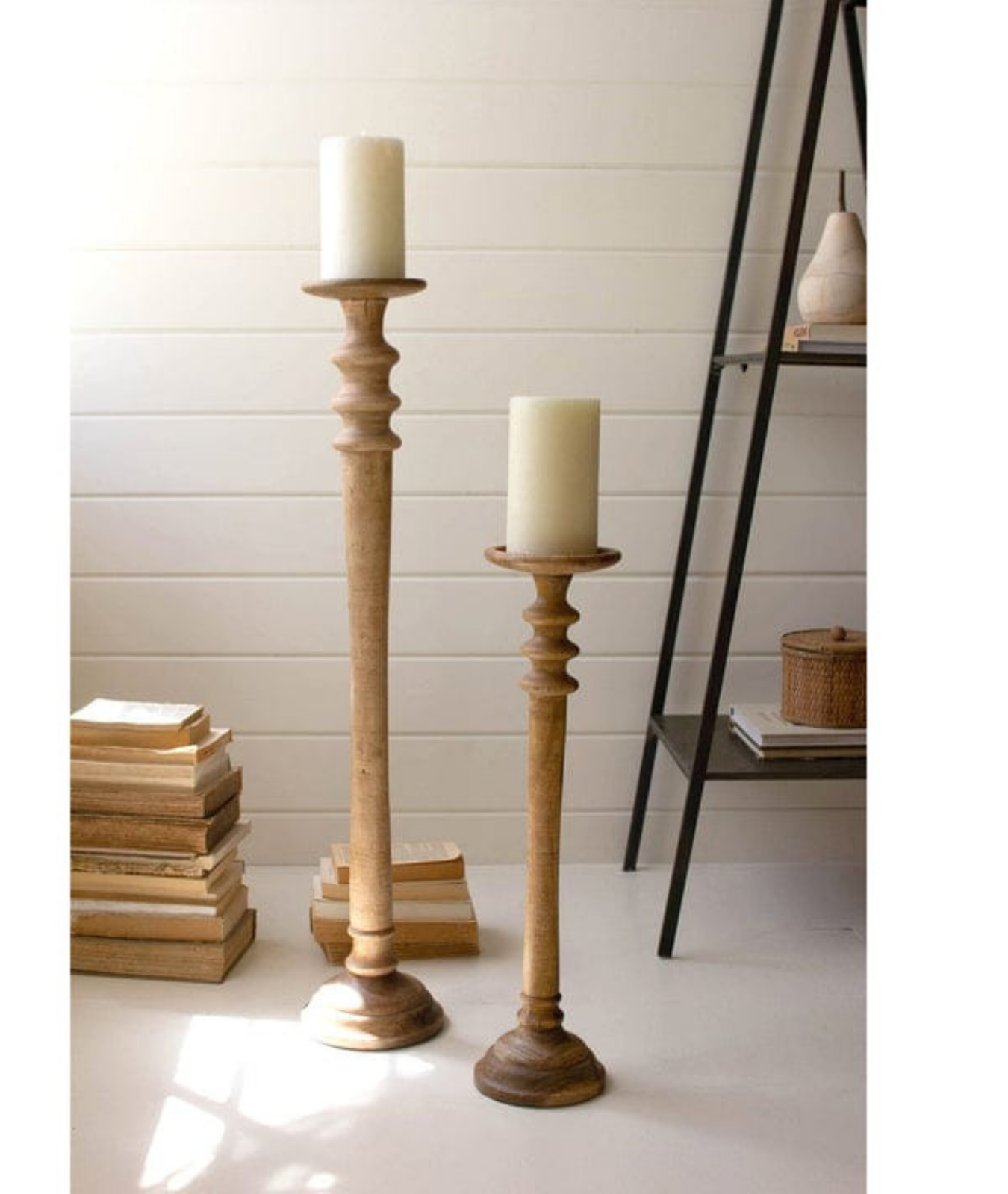 Tall Wood Pillar Candlestick Holder - Lamp & Glow