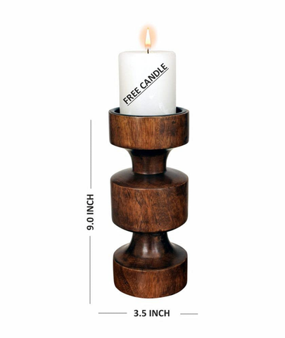 19th Century Treen Turned Oak Candlestick Holder - Lamp & Glow