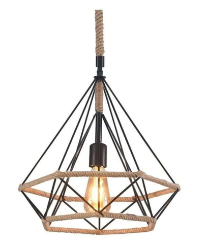 Hemp Rope Iron Wire Diamond Cage - Lamp & Glow