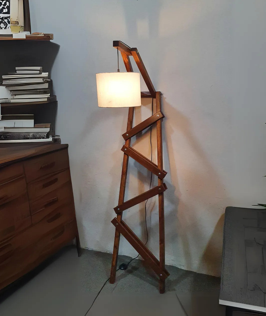 Wall Leaning Standing Floor Wooden Lamp - Lamp & Glow