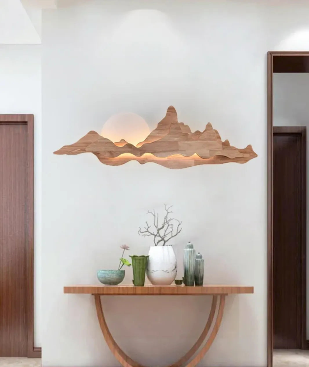 Chinese-inspired Moon and Mountain Wall Sconce for Living Room - Lamp & Glow