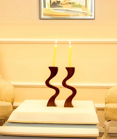 Swirl Wooden Candlestick Holder