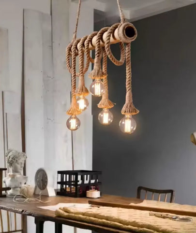 Rustic Vibes 4 Light Rope Chandelier - Lamp & Glow