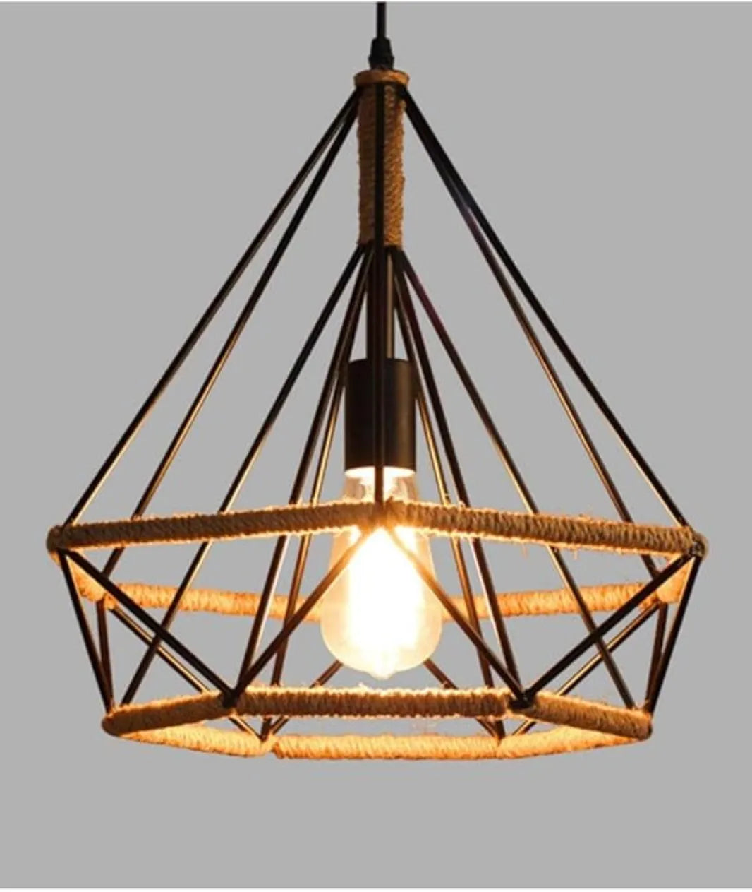 Hemp Rope Iron Wire Diamond Cage - Lamp & Glow