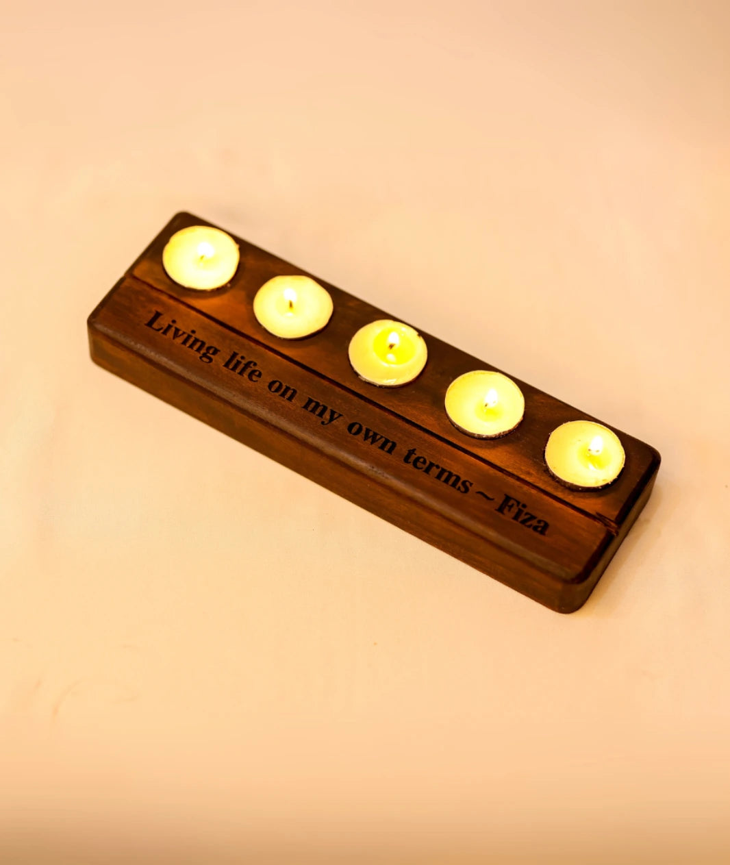 Carved Wooden Five Tealight Holder