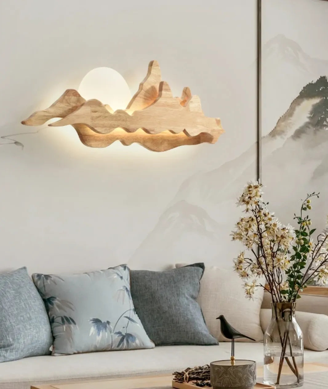 Chinese-inspired Moon and Mountain Wall Sconce for Living Room - Lamp & Glow