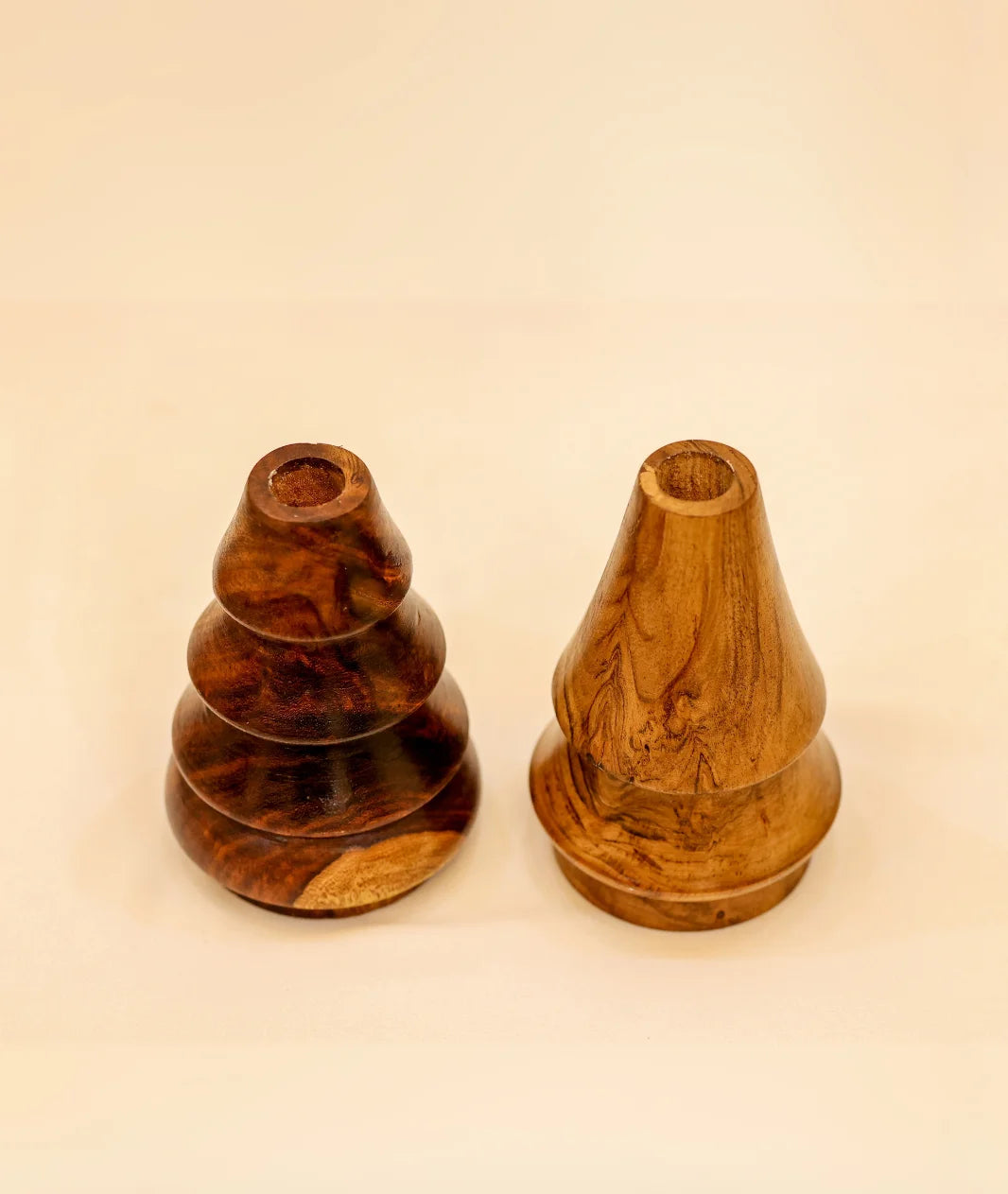 Cone-Shaped Wooden Candlestick Holders