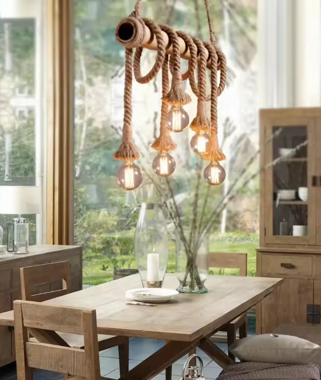 Rustic Vibes 4 Light Rope Chandelier - Lamp & Glow