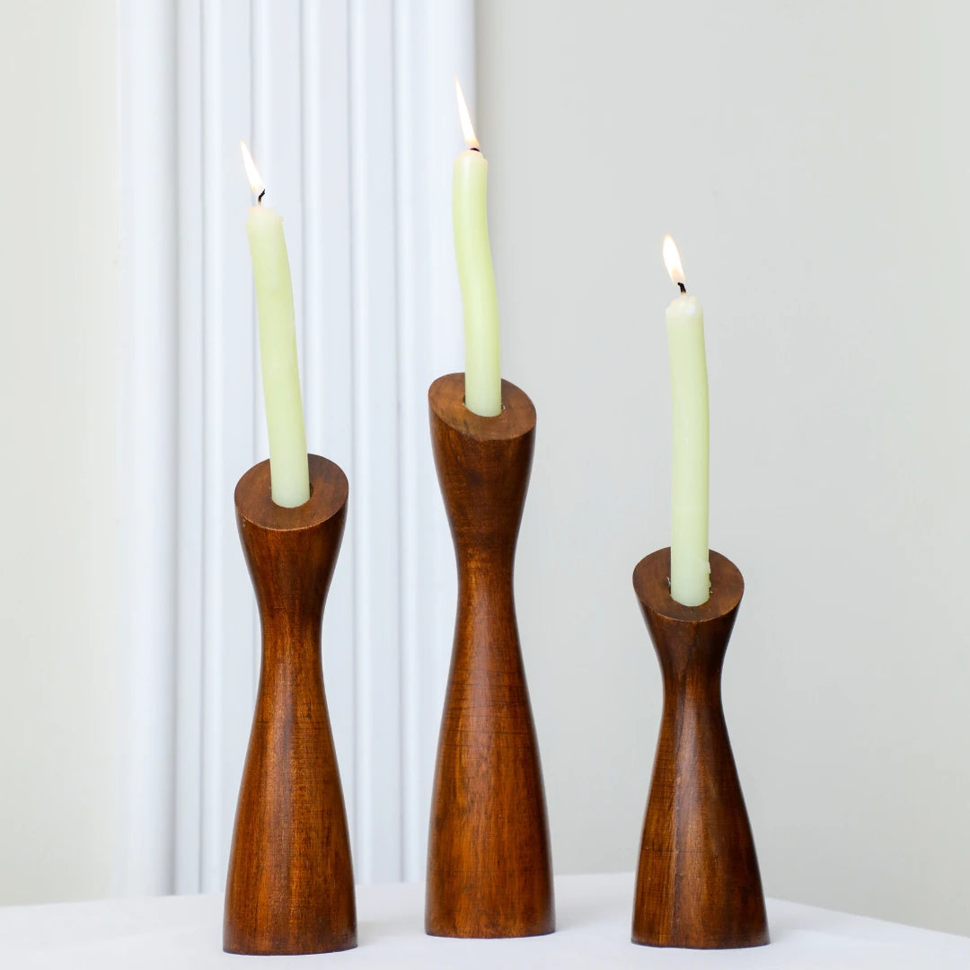 Slim Wooden Candlestick Holder (Set of 3)